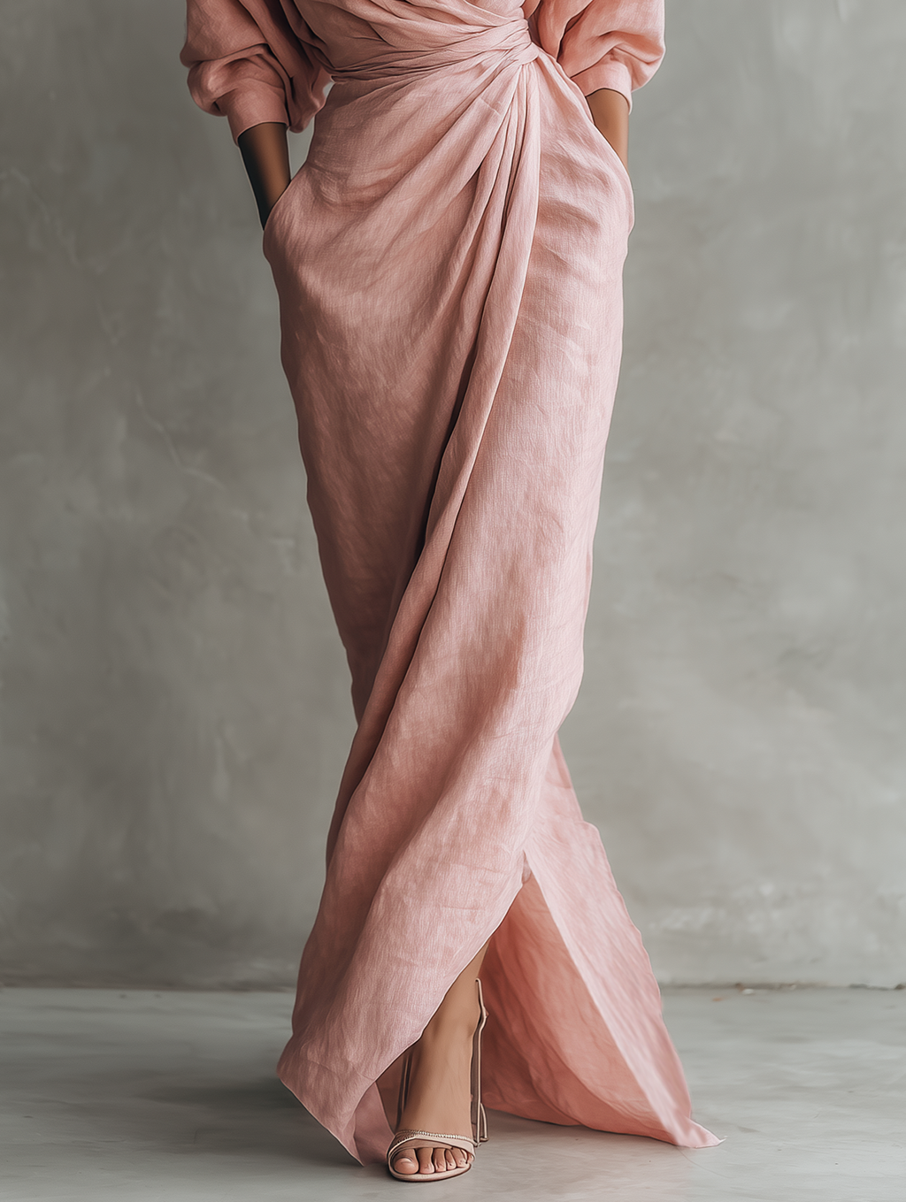 Anneliese | Rosa Leinen Maxi Kleid V-Hals