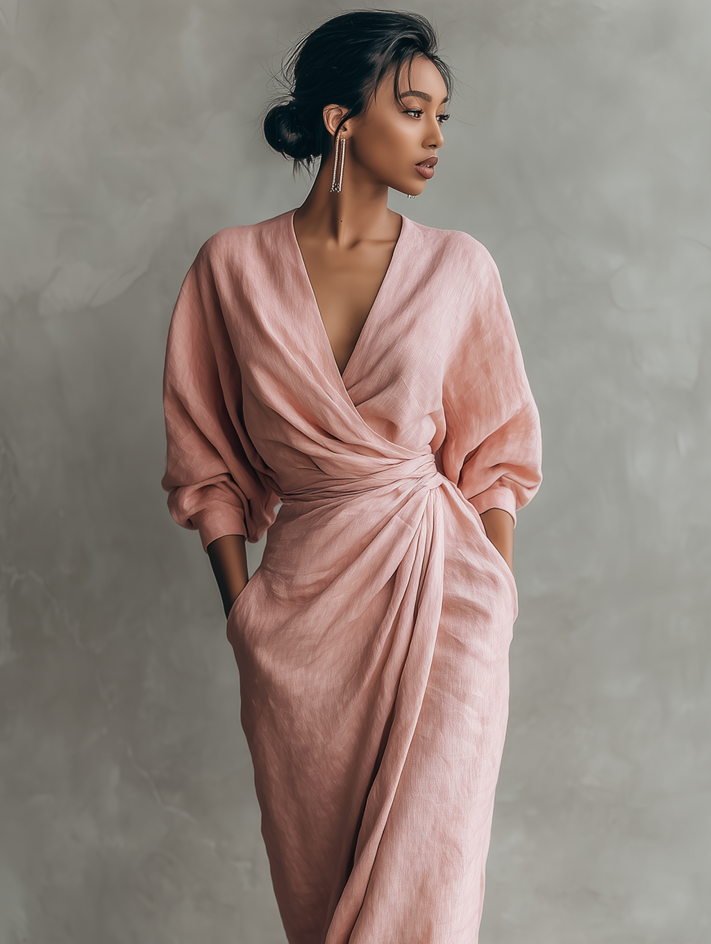 Anneliese | Rosa Leinen Maxi Kleid V-Hals