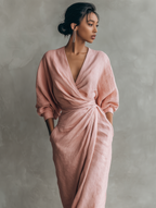 Anneliese | Rosa Leinen Maxi Kleid V-Hals