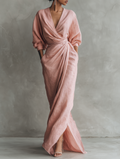 Anneliese | Rosa Leinen Maxi Kleid V-Hals