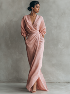 Anneliese | Rosa Leinen Maxi Kleid V-Hals