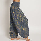 FitStyle Baumwoll Haremshose Damen – Koi-Fisch & Lotusblüten Muster | Elastischer Bund