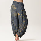 FitStyle Baumwoll Haremshose Damen – Koi-Fisch & Lotusblüten Muster | Elastischer Bund
