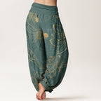 FitStyle Baumwoll Haremshose Damen – Koi-Fisch & Lotusblüten Muster | Elastischer Bund