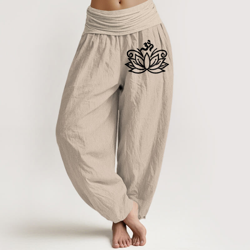 Yoga Lounge Hose Damen – Baumwolle mit elastischem Bund | Om & Lotus Design