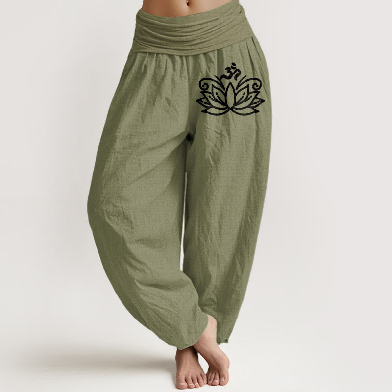 Yoga Lounge Hose Damen – Baumwolle mit elastischem Bund | Om & Lotus Design