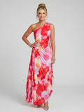 Taya | Ein Schulter Faltenrock Midi Kleid