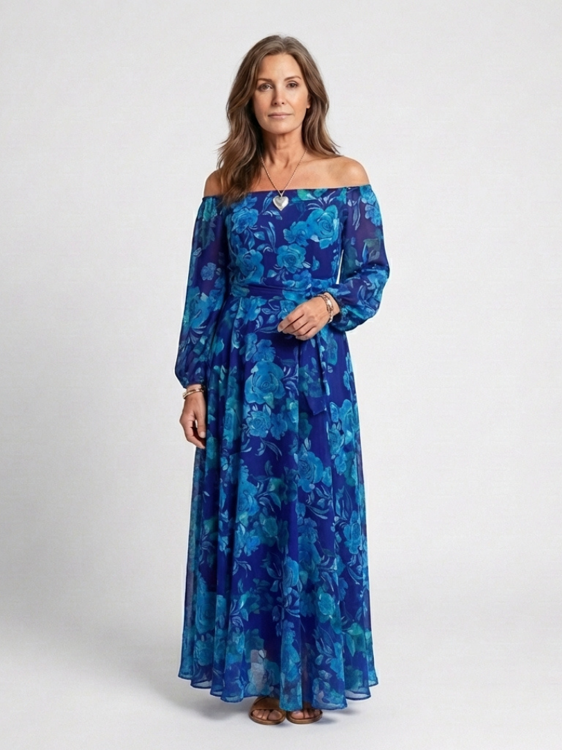 Aspen | Off-Shoulder Blumen-Maxi-Kleid