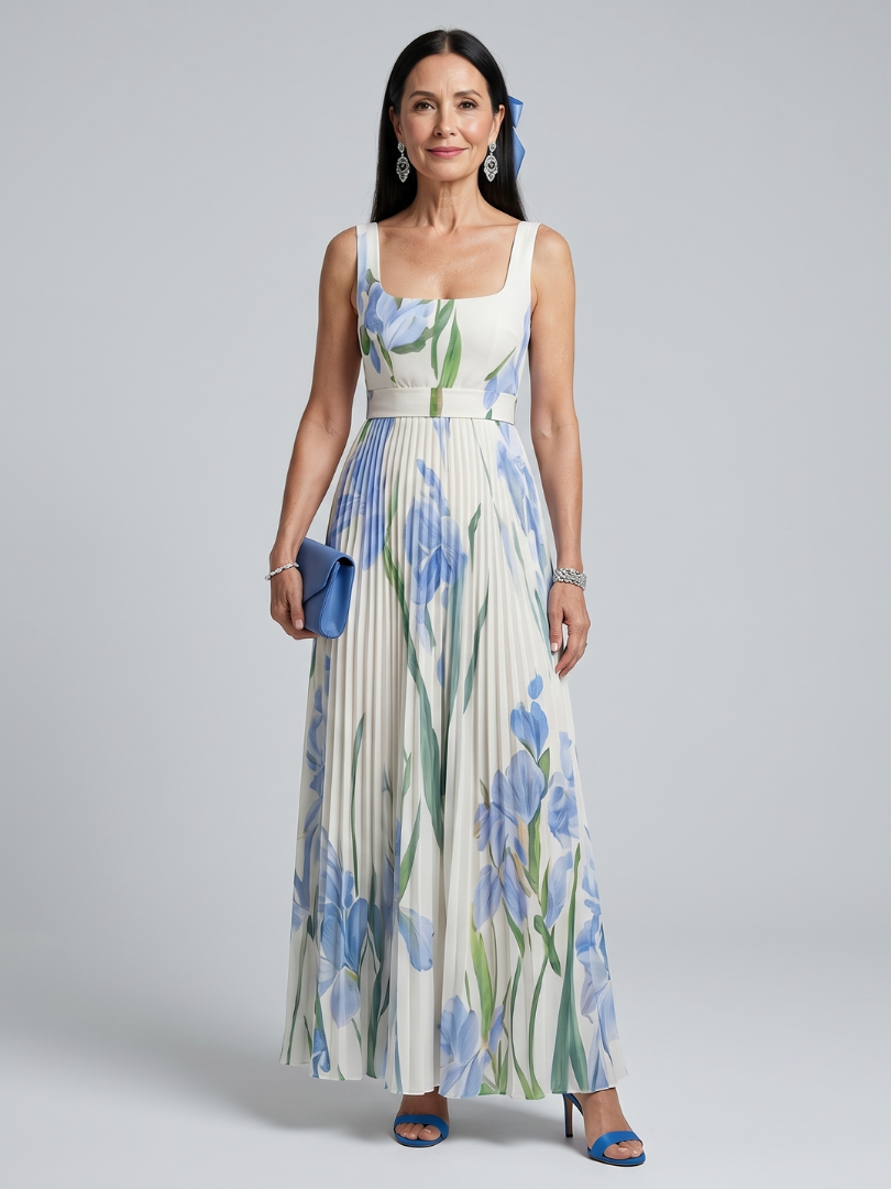 Ophelia | Ärmelloses Midi-Kleid mit quadratischem Ausschnitt und Blumenmuster