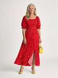 Delphine | Midi-Kleid mit quadratischem Ausschnitt und Blumenmuster