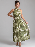 Olivia | Midikleid mit geraffter Taille und abstraktem Druck