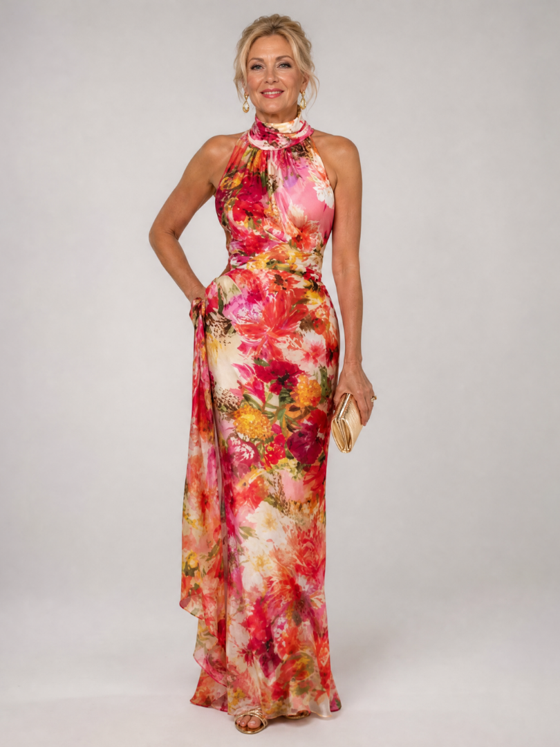 Elisabetta | Maxikleid mit Blumenmuster und Halterneck