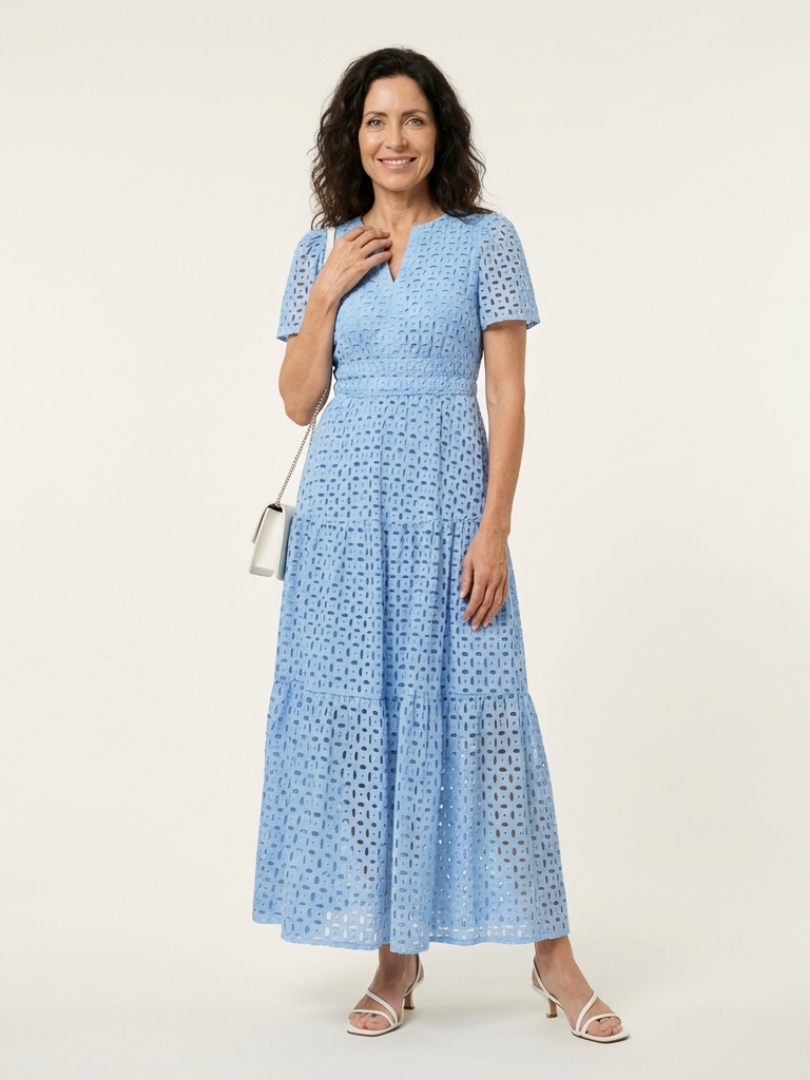 Brielle | V-Ausschnitt Kurzarm Tiered Midi Kleid