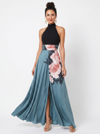 Olympas | Halter Bodice Floral Skirt Maxi Kleid