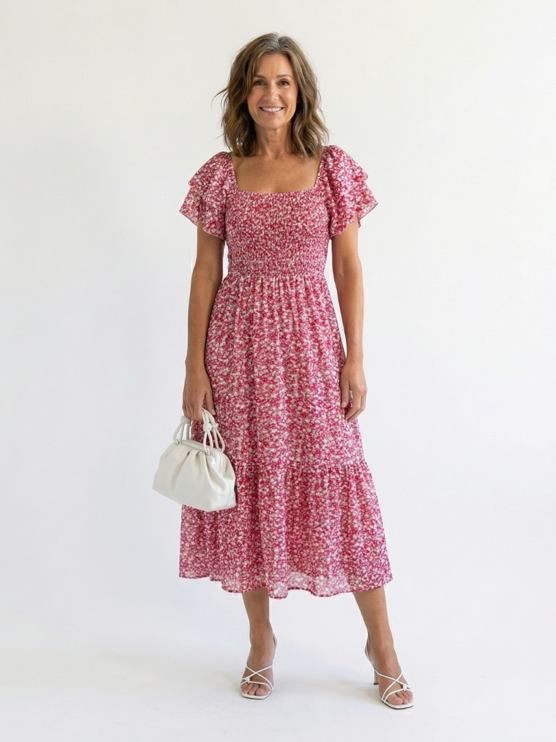 Odette | Off-Shoulder Blumen Smocked Midi Kleid
