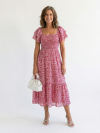 Odette | Off-Shoulder Blumen Smocked Midi Kleid