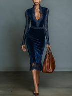 Johanna | Samt Midi Kleid V-Ausschnitt Spitz