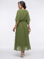 Elysia | V-Ausschnitt Drapiertes Taillenband Midi-Kleid