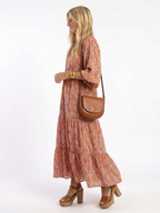 Amara | Geometrisches Druck V-Ausschnitt Schicht-Midi-Kleid