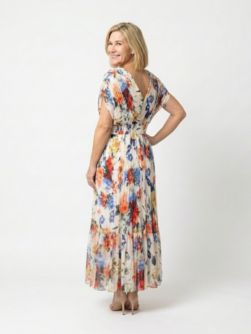 Savannah | Kurzes, ärmelloses, plissiertes Midi-Kleid