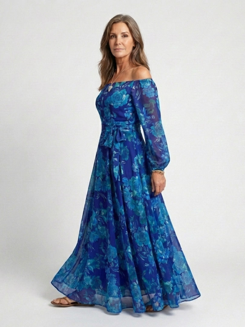 Aspen | Off-Shoulder Blumen-Maxi-Kleid