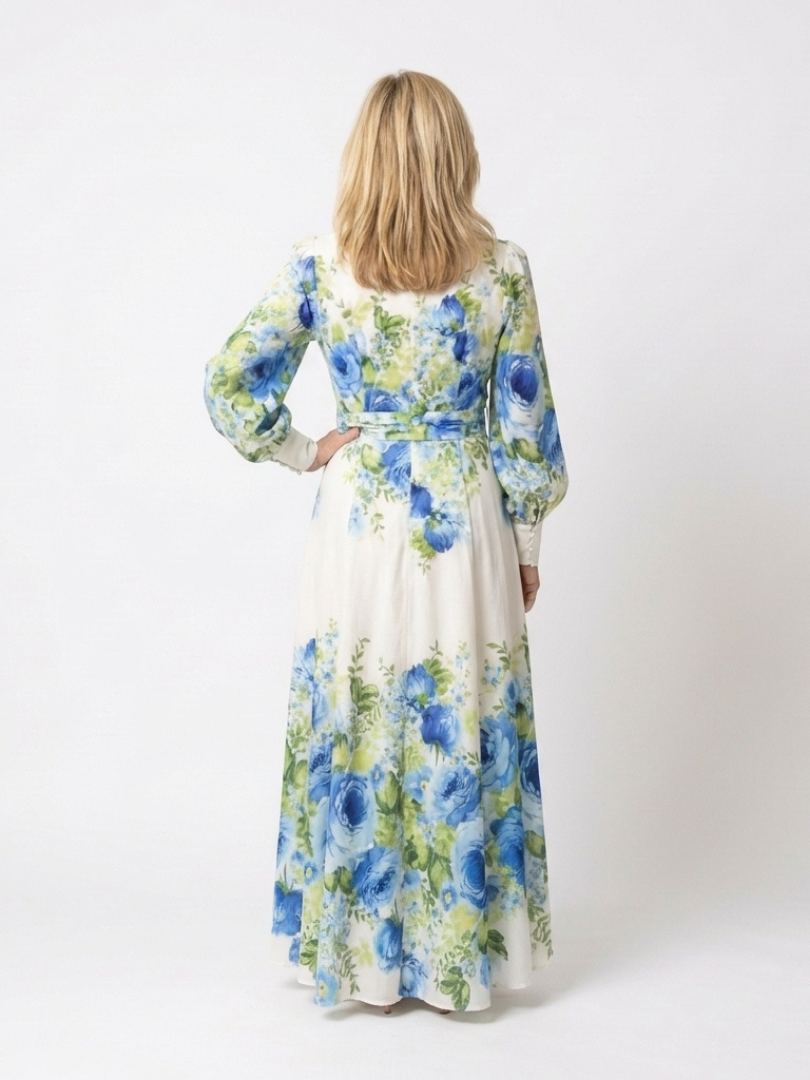 Harper | Langärmliges florales Maxikleid mit Knopfleiste