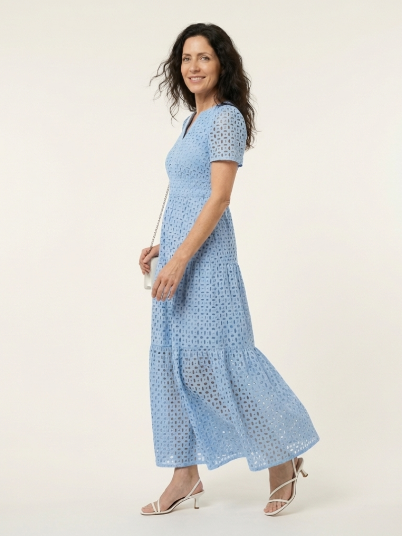 Brielle | V-Ausschnitt Kurzarm Tiered Midi Kleid