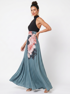Olympas | Halter Bodice Floral Skirt Maxi Kleid