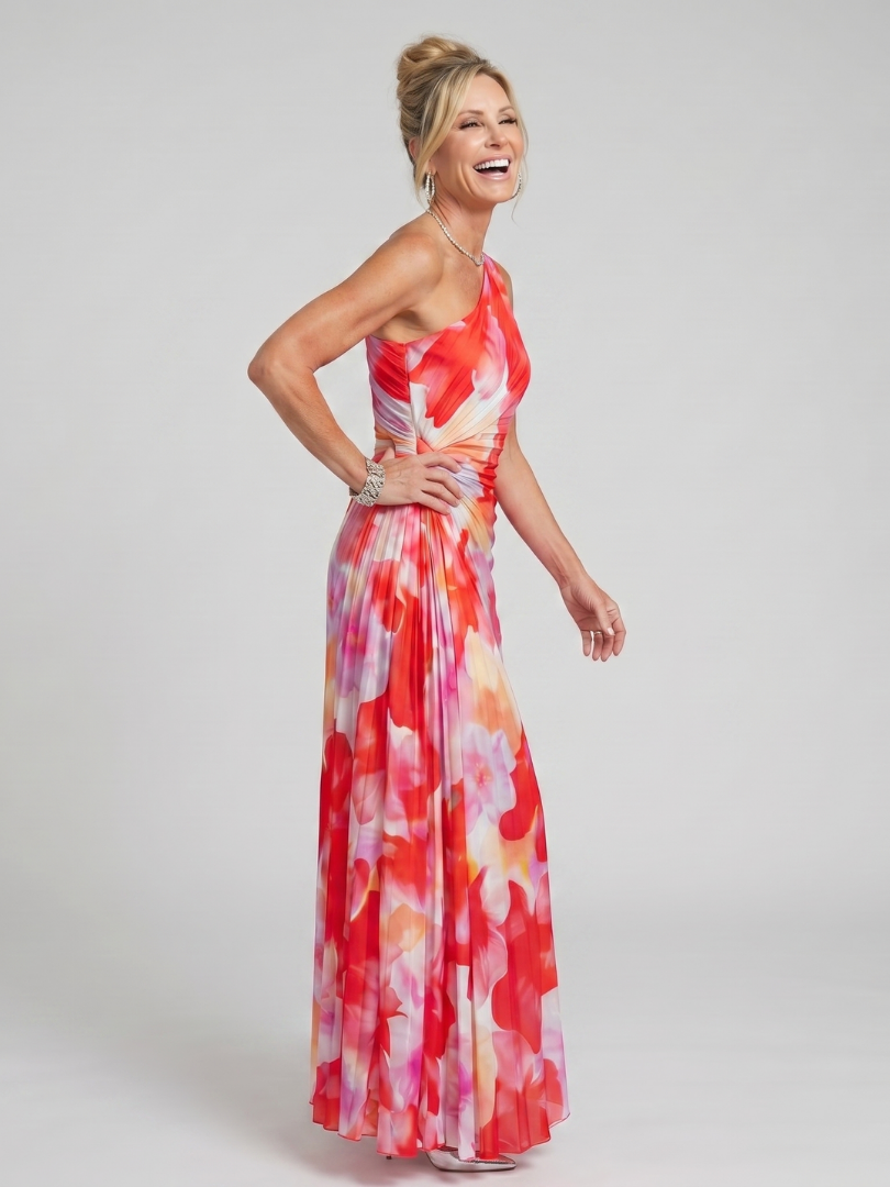 Taya | Ein Schulter Faltenrock Midi Kleid