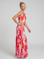 Taya | Ein Schulter Faltenrock Midi Kleid