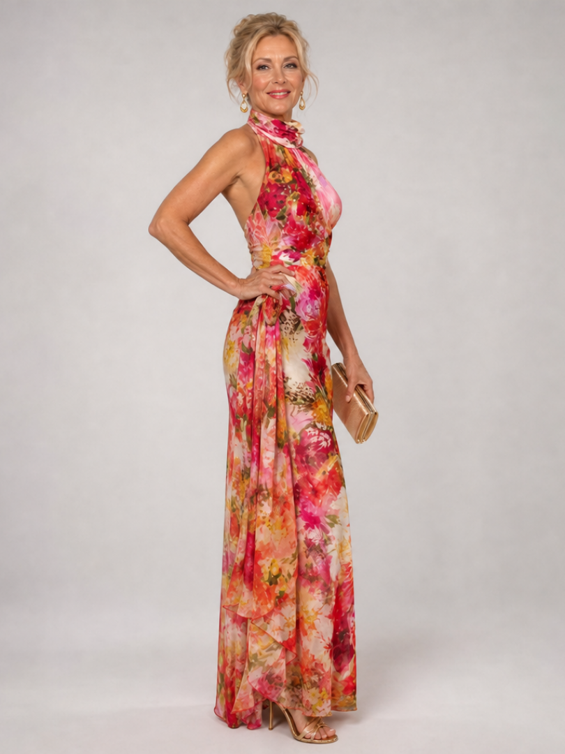 Elisabetta | Maxikleid mit Blumenmuster und Halterneck