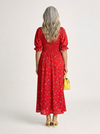 Delphine | Midi-Kleid mit quadratischem Ausschnitt und Blumenmuster