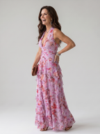 Nori | Halter-Neck Rüschentop Floral Maxi Kleid