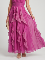 Orea | Maxikleid mit hochgeschlossenem, gerafftem Rüschensaum