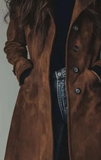 Maria | Langer Mantel aus veganem Veloursleder