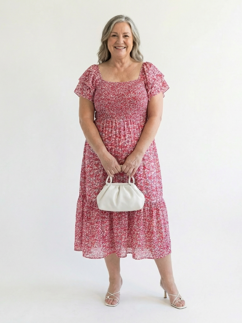 Odette | Off-Shoulder Blumen Smocked Midi Kleid