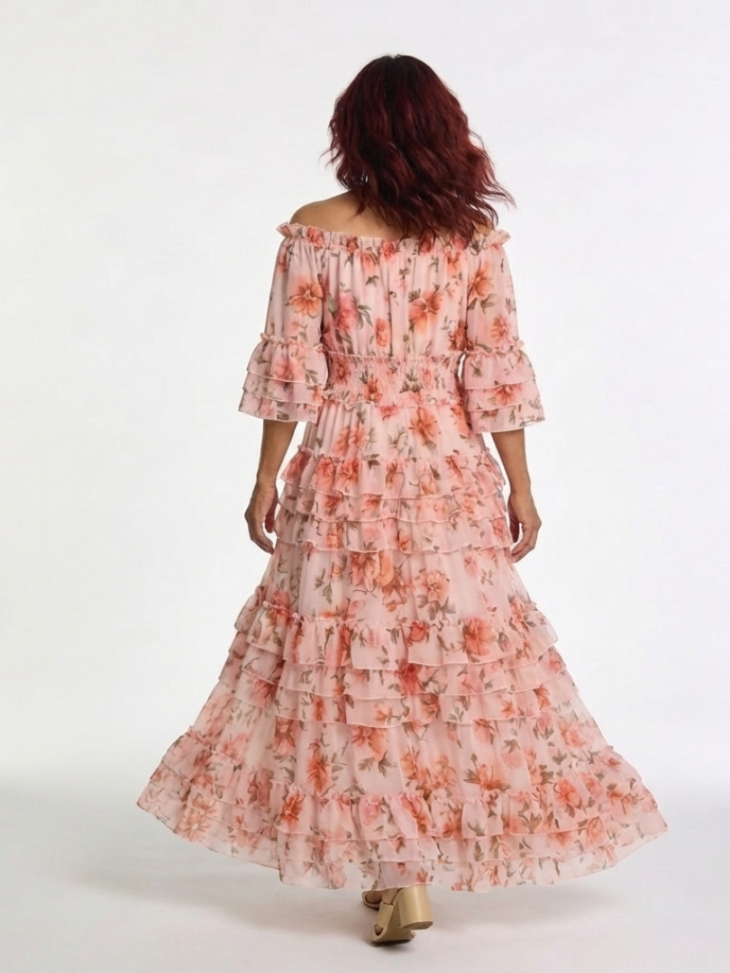 Rosalie | Off-Shoulder Floral Ruffle Tiered Maxi-Kleid