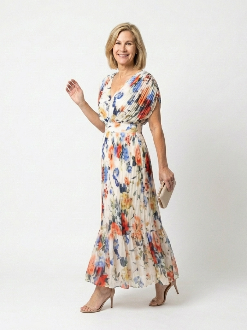 Savannah | Kurzes, ärmelloses, plissiertes Midi-Kleid