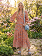 Amara | Geometrisches Druck V-Ausschnitt Schicht-Midi-Kleid