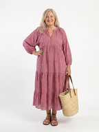 Arlette | Geometrisches Druck Midi-Kleid mit langen Ärmeln