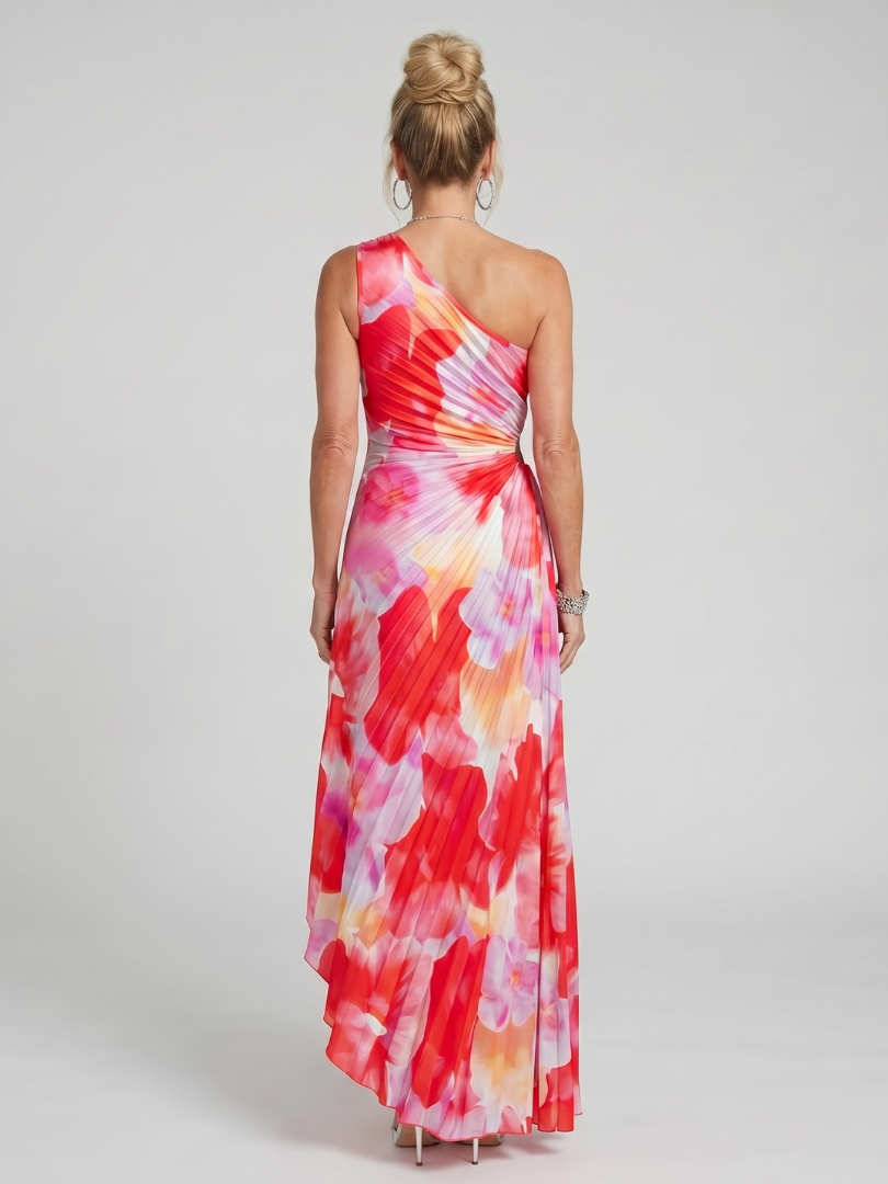 Taya | Ein Schulter Faltenrock Midi Kleid
