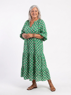 Fiora | Floral Print V-Ausschnitt Stufen Midi Kleid