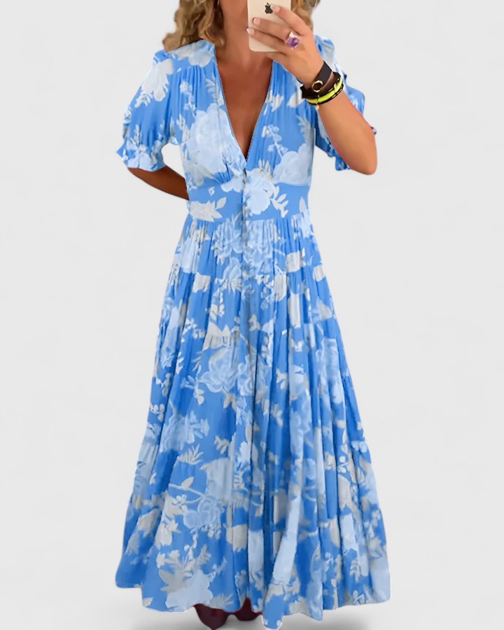 Minelda – Blumenkleid mit V-Ausschnitt