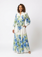 Harper | Langärmliges florales Maxikleid mit Knopfleiste