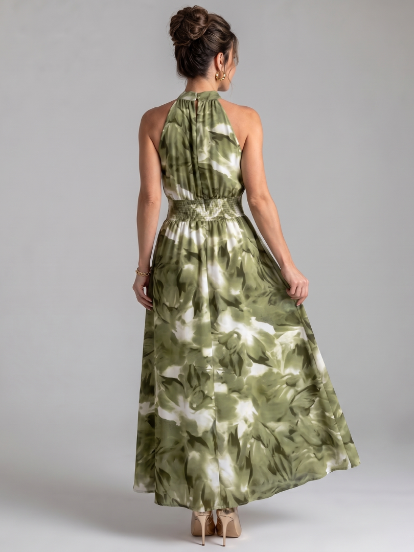 Olivia | Midikleid mit geraffter Taille und abstraktem Druck