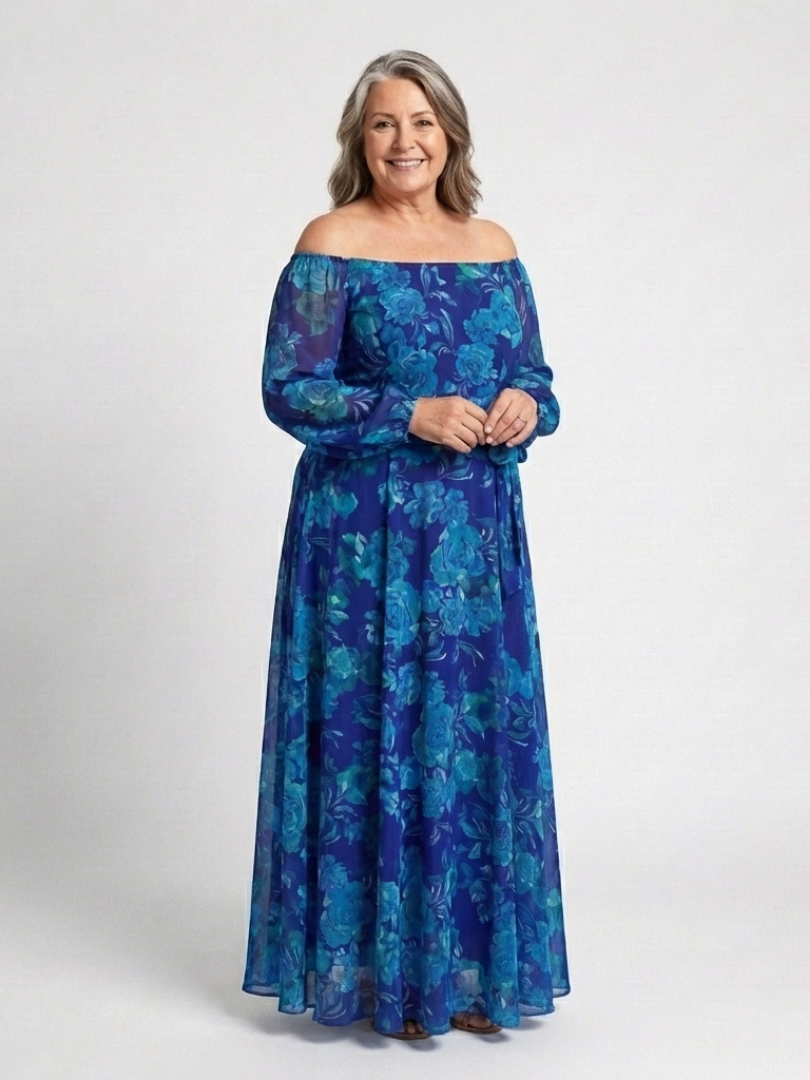 Aspen | Off-Shoulder Blumen-Maxi-Kleid