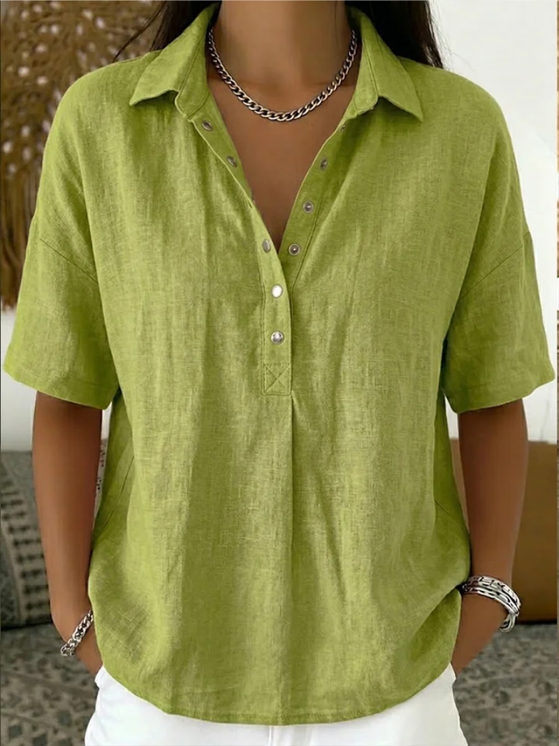 Damen Bluse mit V-Ausschnitt & Knopfleiste | Leicht & Lässig