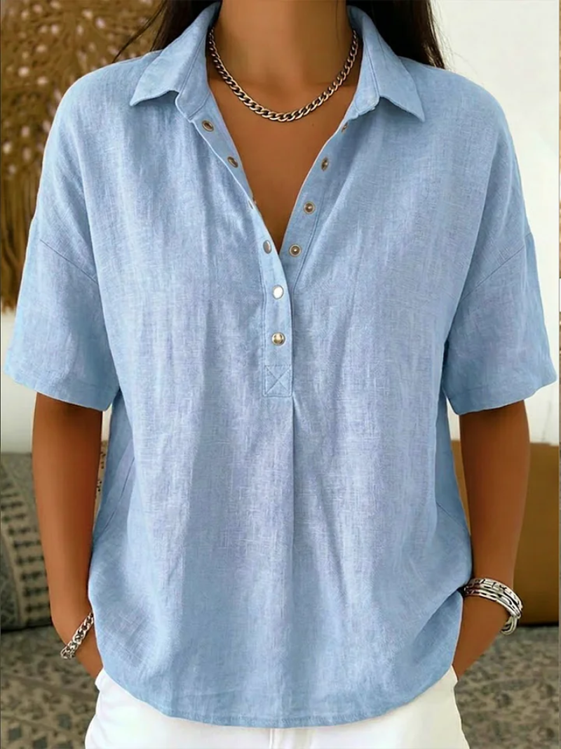 Damen Bluse mit V-Ausschnitt & Knopfleiste | Leicht & Lässig