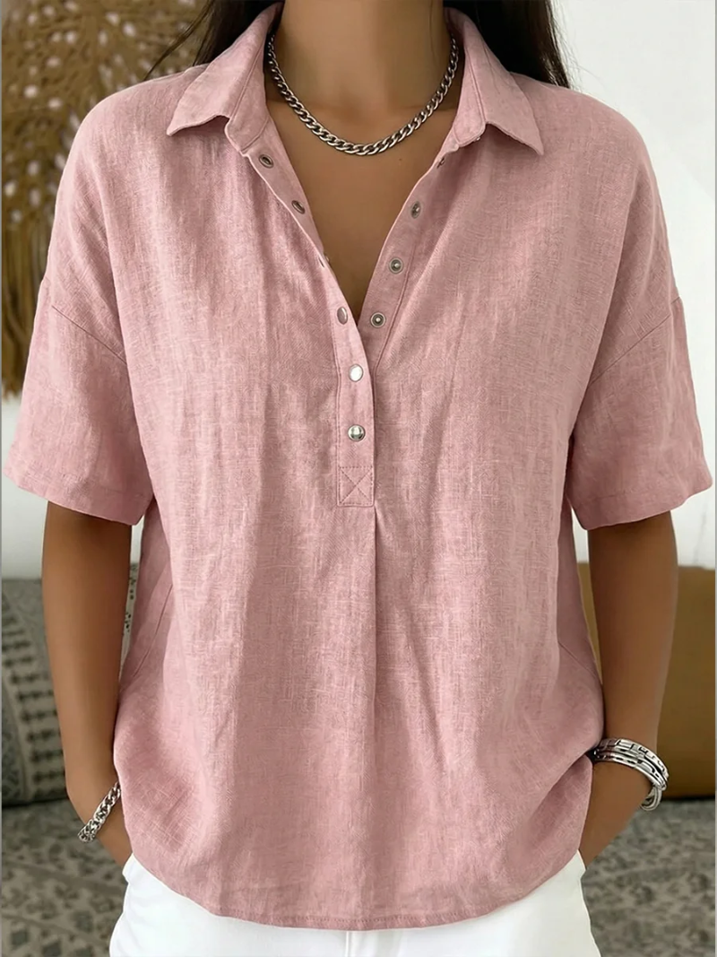 Damen Bluse mit V-Ausschnitt & Knopfleiste | Leicht & Lässig