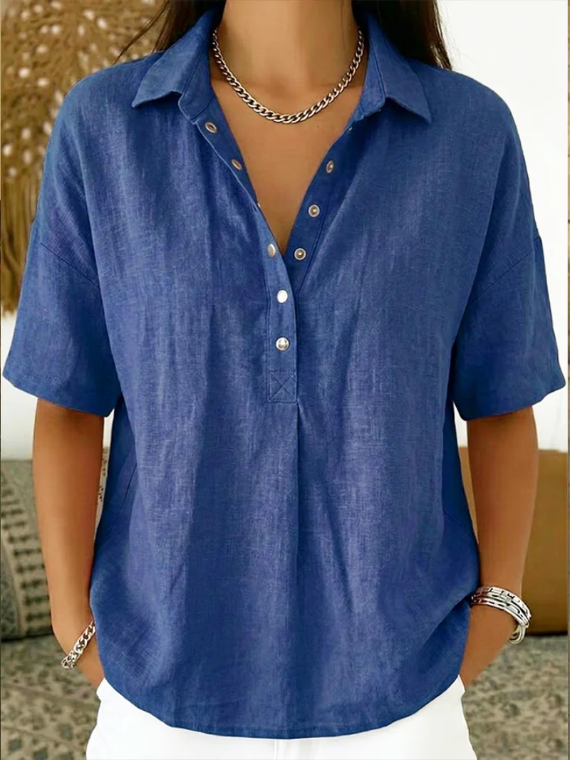 Damen Bluse mit V-Ausschnitt & Knopfleiste | Leicht & Lässig